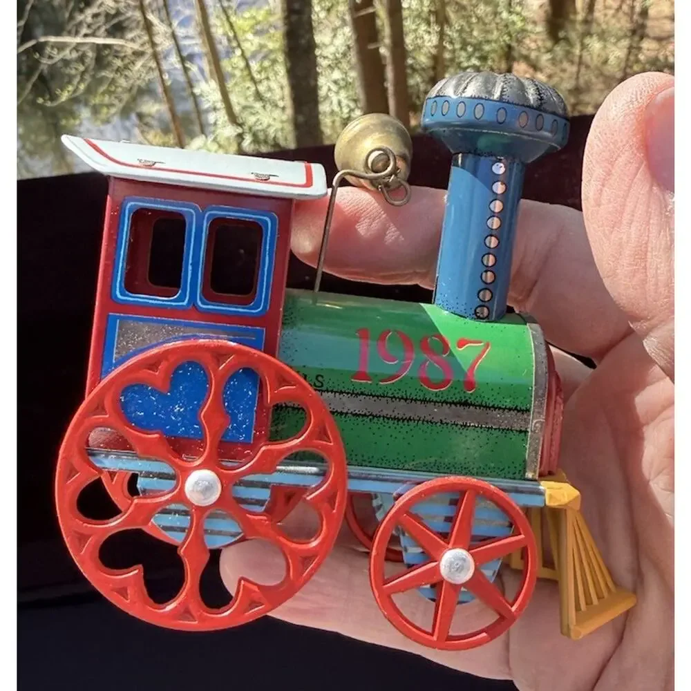 Vintage Tin Locomotive Ornament 1987 Hallmark Train Artist Signed No Box Lo10